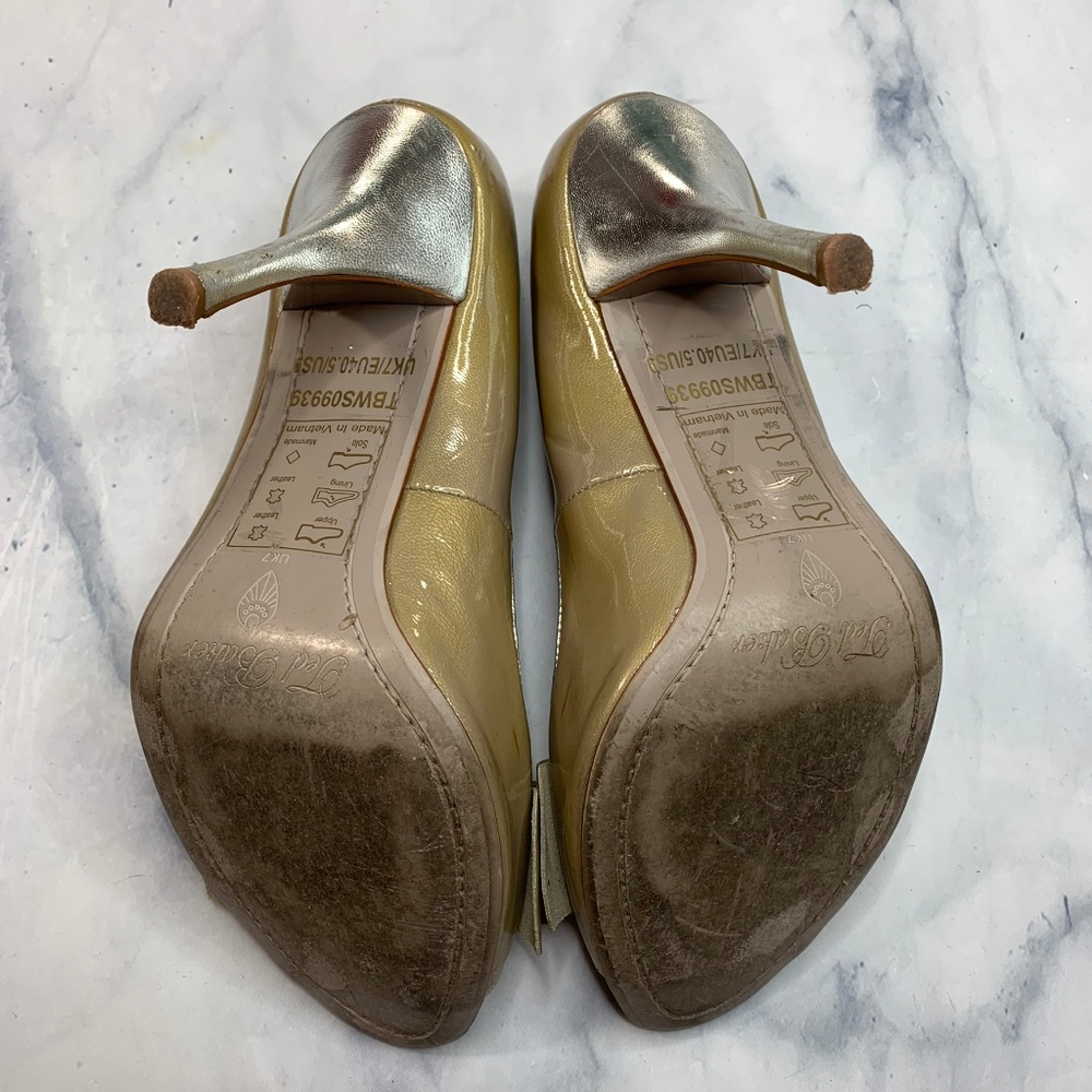 Ted Baker Gold Silver Peep Toe Bow High Heel Pumps - Picture 5 of 8
